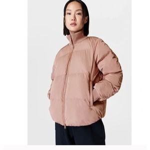 Sweaty Betty Sz 10/ L Quilted Short Puffer Jacket Full Zi Pink